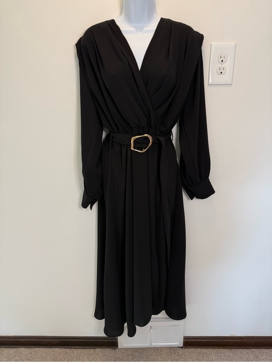 Zara Dresses & Skirts - Zara Black Midi Dress with Gold Buckle Belt